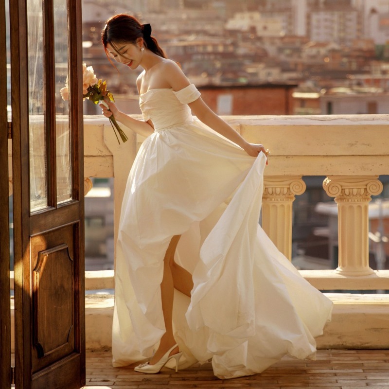 فستان زفاف بسيط بكتف واحد بدون - مراجعة Photography Lighting وسعره